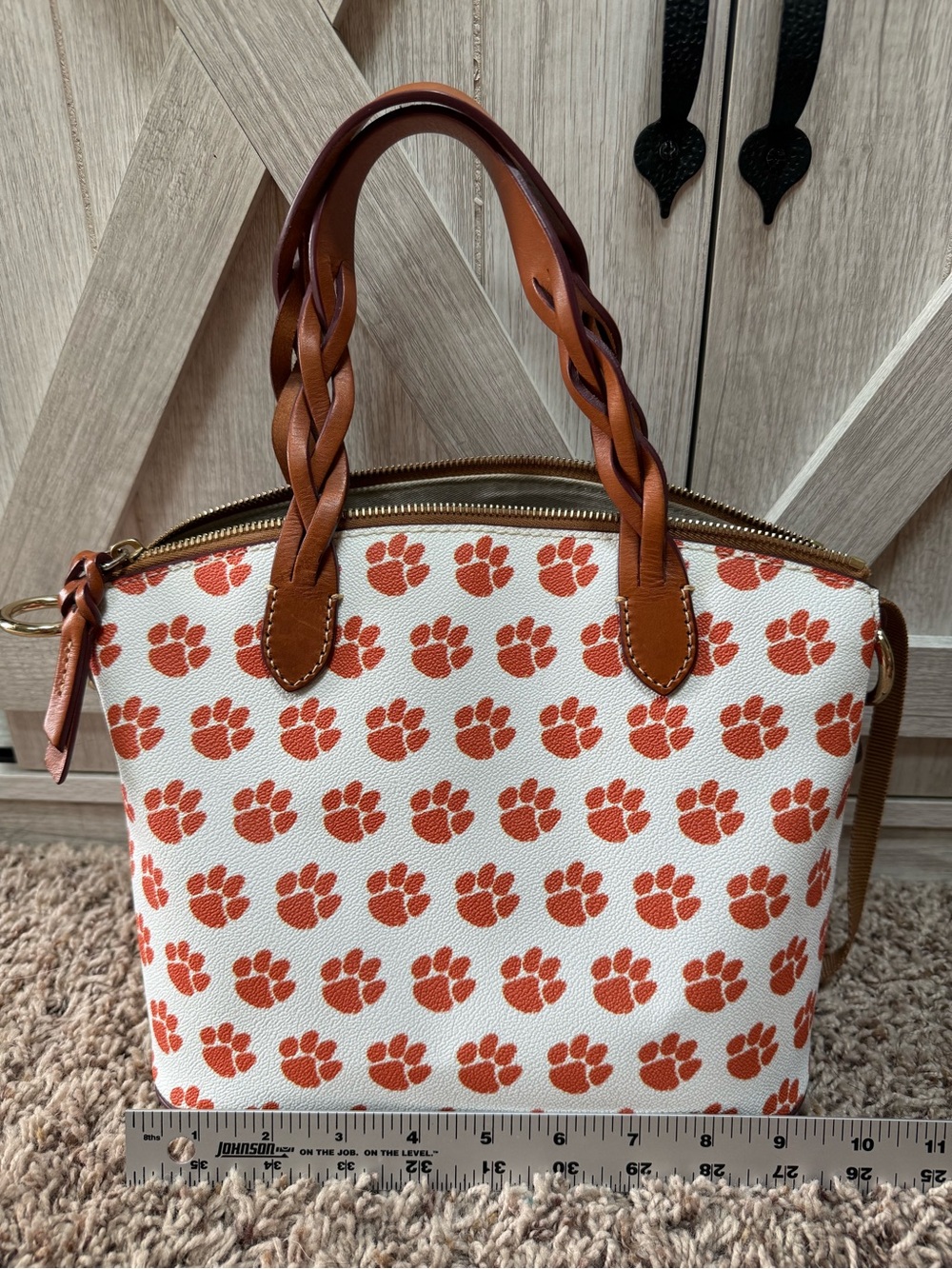 Dooney & Bourke -Clemson Tigers Coated Canvas Paw Print Celeste Satchel Handbag - Picture 4 of 16